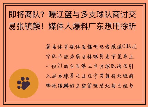 即将离队？曝辽篮与多支球队商讨交易张镇麟！媒体人爆料广东想用徐昕来换